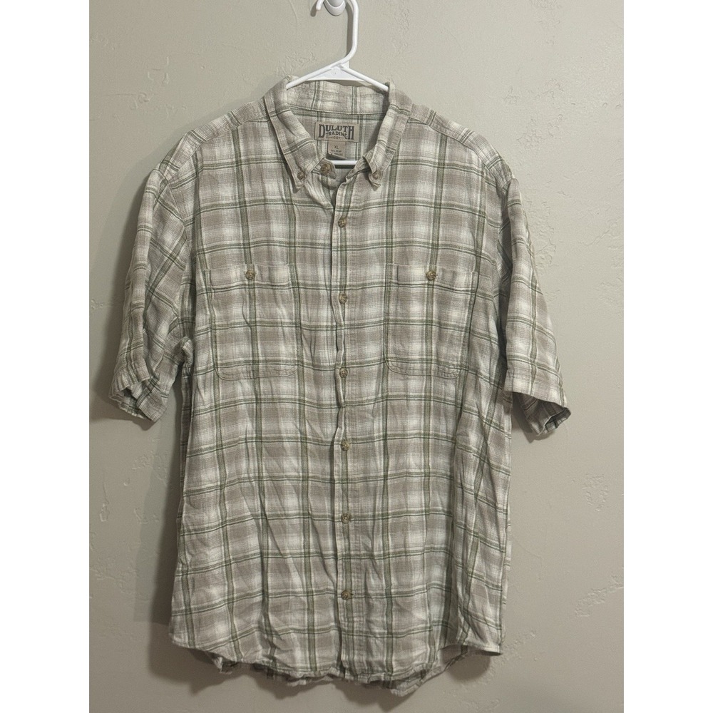 Duluth trading co men shirt XL blue standard fit short sleeve, vented polyester